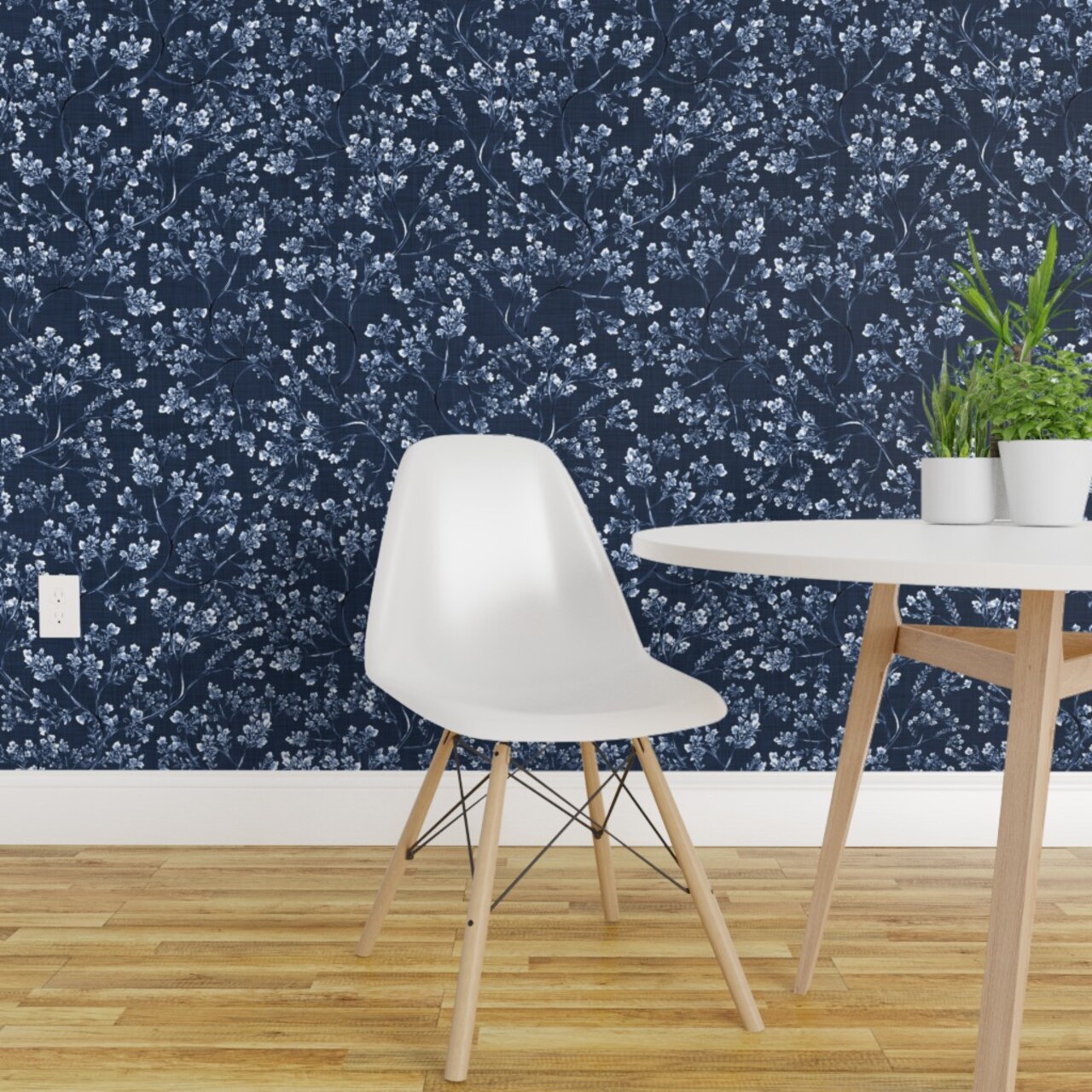 Pre-Pasted Wallpaper 2FT Wide Botanical Toile Traditional Classic Large Scale Dark Blue Garden Floral Custom Pre-pasted Wallpaper by Spoonflower